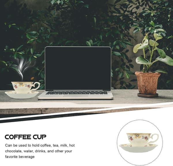 Ceramic Teacup with Saucer Milk Mug Porcelain Decorative Practical Tableware for Office and Cafe