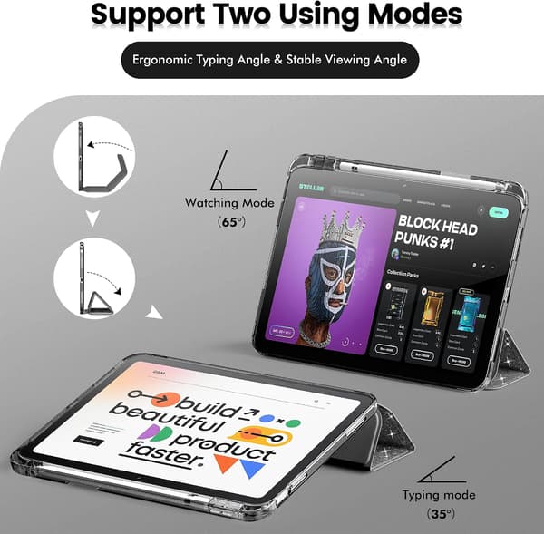 Etui til iPad A16 11. generation 11 tommer 2025, iPad 10. generation 10,9 tommer etui, penneholder (sort)