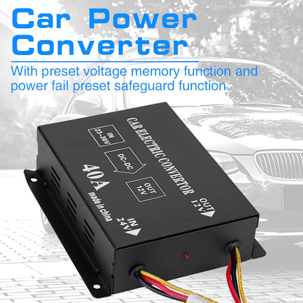 Lastebil 40A 480W DC 24V til 12V Nedtrappingsomformer Transformator