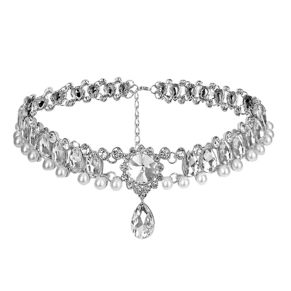 Elegantti kaulakorun riipus, keinotekoinen helmi ja strassit helmiä choker kaulakoru naisille (hopea)Hopea