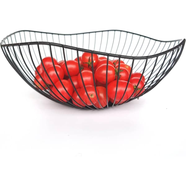 Black Metal Wire Fruit Bowl, Modern Fruit and Vegetable Storage Basket for Kitchen Counter, Decorative Fruit Holder