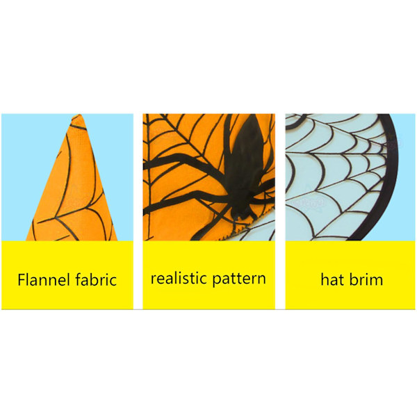 Halloween-häxhatt med spindel i non-woven spun yarn, cosplay-rekvisita, orange