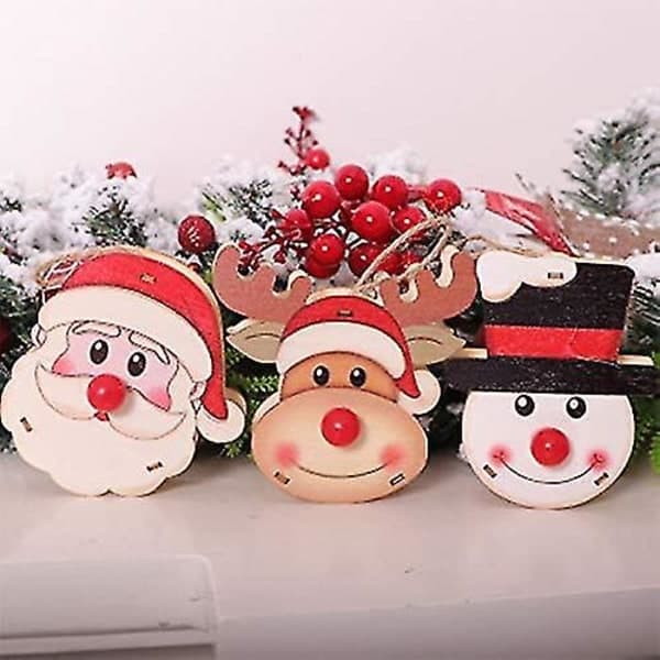 3-deliga trädockor julhängsmycken - Tomten, Snögubbe & Älg