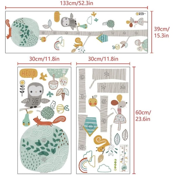 Høydediagram for vekst Søt skogtre Høydemåler Veggklistremerke for barnerom Barnehage Barnevekstdiagram Veggdekorasjon Babygave Dyr Soveromsinnredning