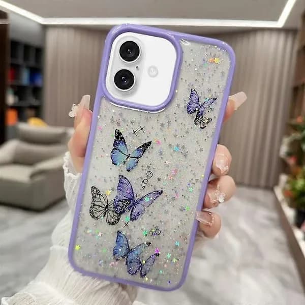 Glitteri Perhonen TPU Puhelinkotelo iPhone 16:lle