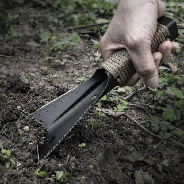 Trädgårdsgrävningsverktyg, bärbar trädgårdsskyffel i metall, mini spade i rostfritt stål för trädgårdsarbete Camping jordbruk (svart)