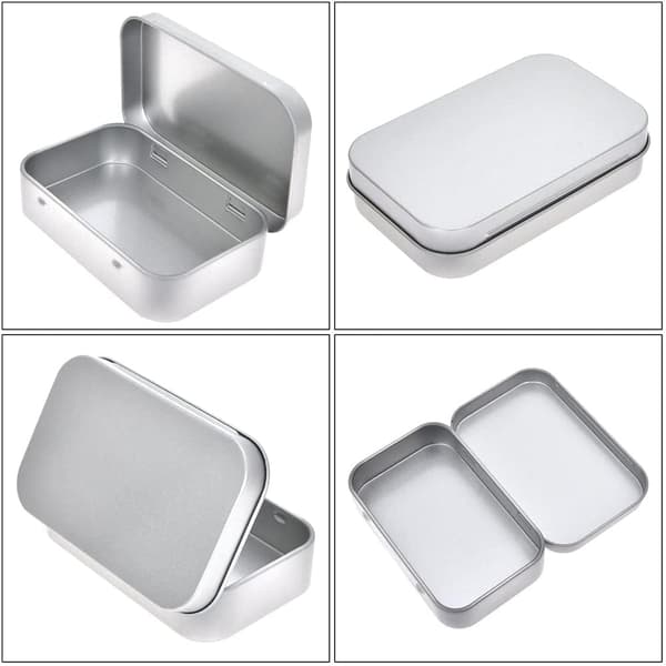 6 stk sølvbokser, rektangulære metallbokser