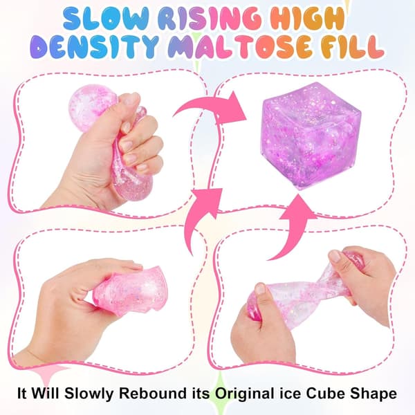 Fina isbits-fidget-klämbollar, långsamt återfjädrande isbits-squishy, isklämboll, squishy stresslindring (glitterlila)