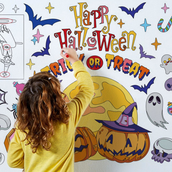 Halloween-jättikokoinen väritystaulu Halloween-värityspöytäliina Banner DIY-piirustusaskarteluun, 30 x 72 tuumaa