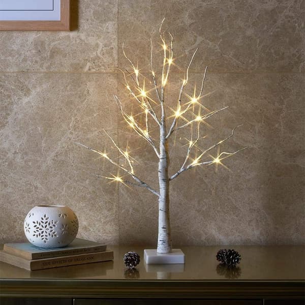 Christmas Tree, 2FT White Birch Tree with 24 Warm White Lights Battery Operated Artificial Tree Lighting