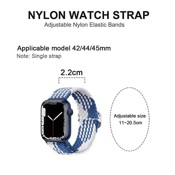 Adjustable Woven iwatch Strap (42/44/45mm, Z-pattern blue-white)