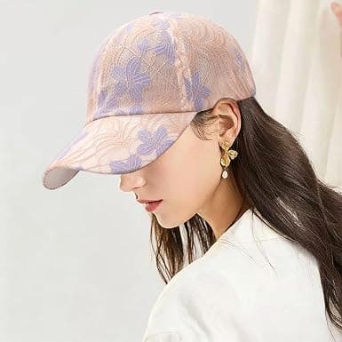 Dame Solhatt Klassisk Mesh Baseballcaps Blondebroderi Solbeskyttelse Rosa Pink