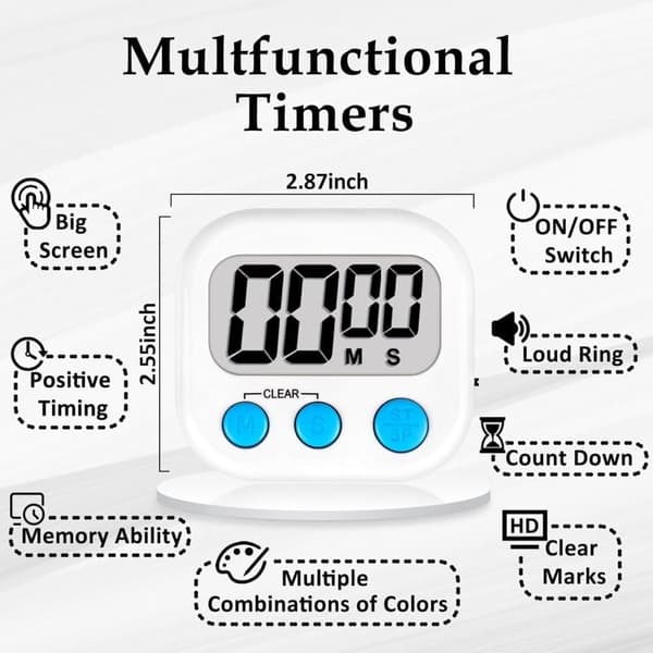 6-pack Digital Visual Timer - Kitchen Timer & Classroom Timer for Teachers and Kids, Back to School and Cooking