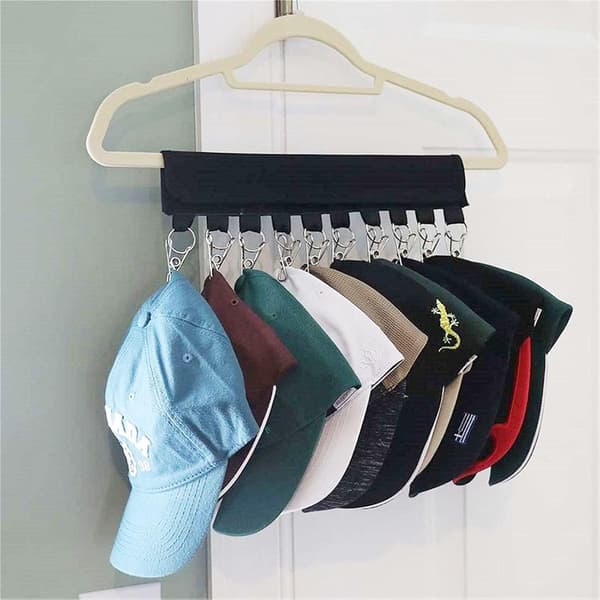 2-pack hat organizer with 10 large clips - for baseball caps, beanies, gloves, socks - space-saving hanger
