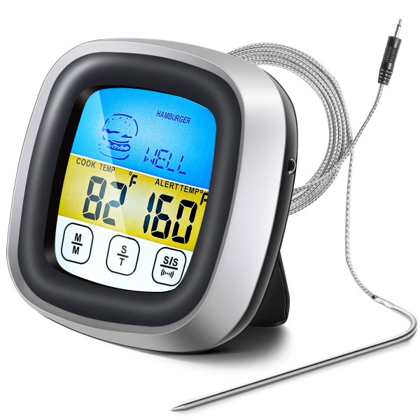 Digital Kötttermometer Kök, BBQ Termometer, Digital Termometer med LCD-Timer, Temperaturgivare för Ugn Kött O