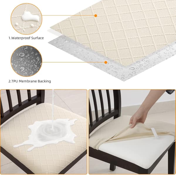 Beige 4 st Jacquard Vattentäta Stolsöverdrag