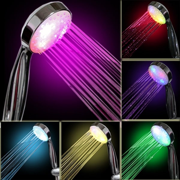 7 farver LED brusehoved, flerfarvet, (universal pasform