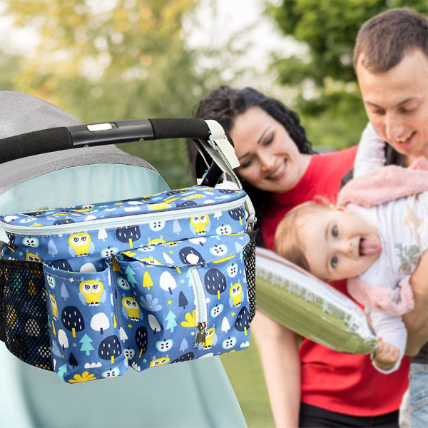 Organiseringsveske for barnevogn til mamma, babyvognbag - Kompatibel med de fleste barnevogner - Multifunksjonell stor kapasitet 31x20x15 cm ugle
