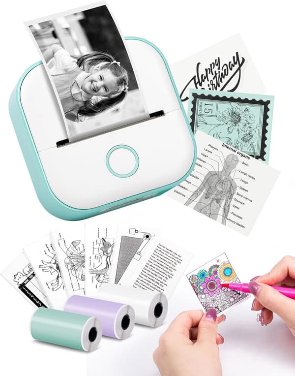 Mini Printer - Sticker Printer T02 Mini Thermal Printer Mini Portable Inkless Sticker Printer Green