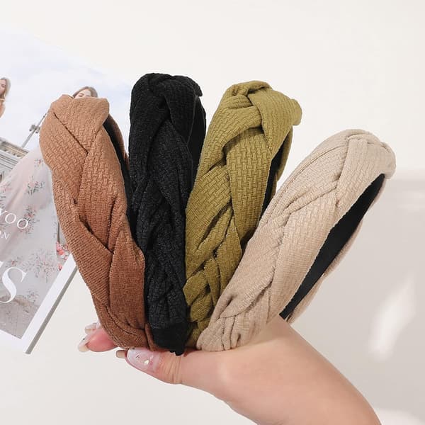 Hårband för kvinnor, Mode Boho-hårband Toppknutet med strass Elastiska träningshårband (Brun)