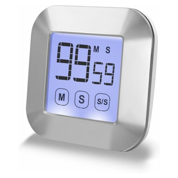 Kitchen timer with touch screen - Counts up and down with loud alarm - Magnetic backlight on the back,