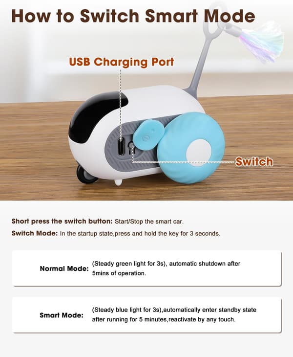 Interactive Cat Toy with Remote Control Adjustable Two Speeds USB Rechargeable Automatic Play Training for Indoor Cats Blue