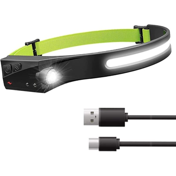 USB uppladdningsbar led pannlampa, 350 lumen 4-läges Cob Xpe sensor pannlampa för camping, 270 vidvinkelbelysning, för nattfiske, camping, cykling