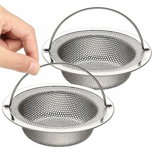 2 stk. køkkenvaskfiltre i rustfrit stål med håndtag