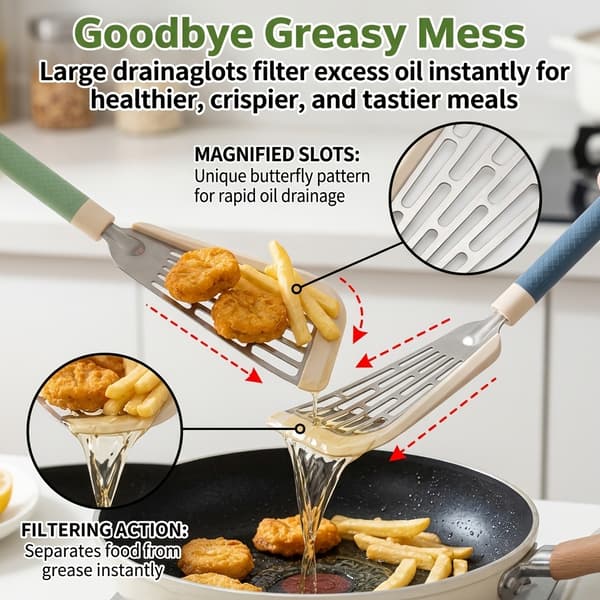 Spatula with silicone handle, made of high-temperature resistant silicone material, non-stick and does not damage pots, smooth stirring.