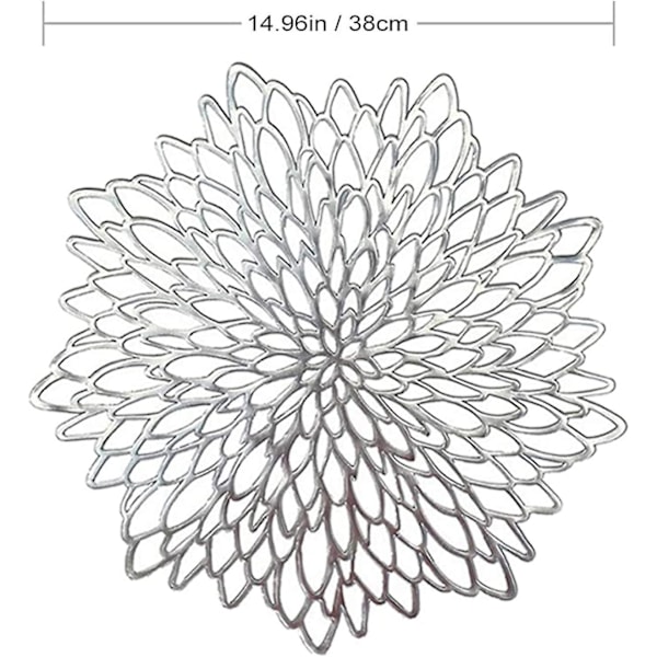 Setti, jossa 4 onttoa pyöreää tablettia, pöytäkoristematto, hibiskuskukka kullalla leimattu PVC-tabletti, ontto tabletti Silver