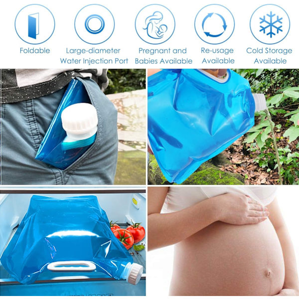 3 Pack * 5L Vikbara Vattentankar, Ryggsäck Camping Vandring Picknick BBQ Orkan Översvämning Jordbävning Nödsituationer