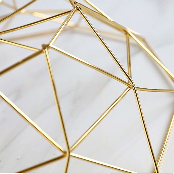 Geometrisk Metal Trådfrugtskål, Jern Kunst Frugtopbevaringskurve til Køkkenbord (Guld, Normal).
