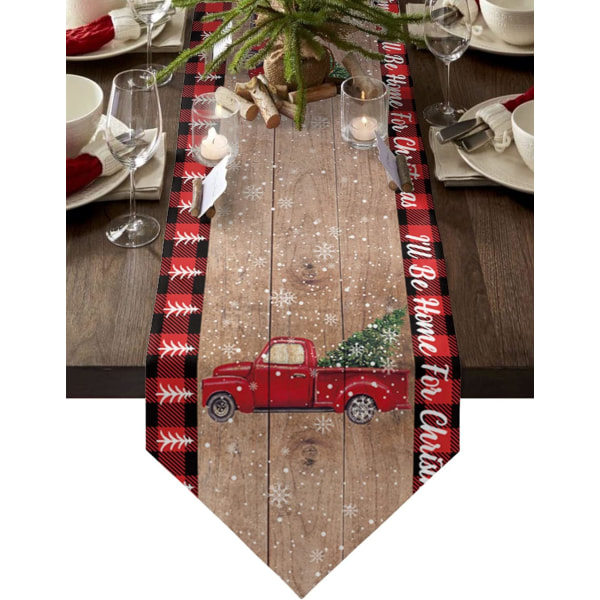 Julebordløper Rød lastebil Trekk juletre på trebrett Kommode skjerf Spisebordpynt til kjøkken/våningshus/H
