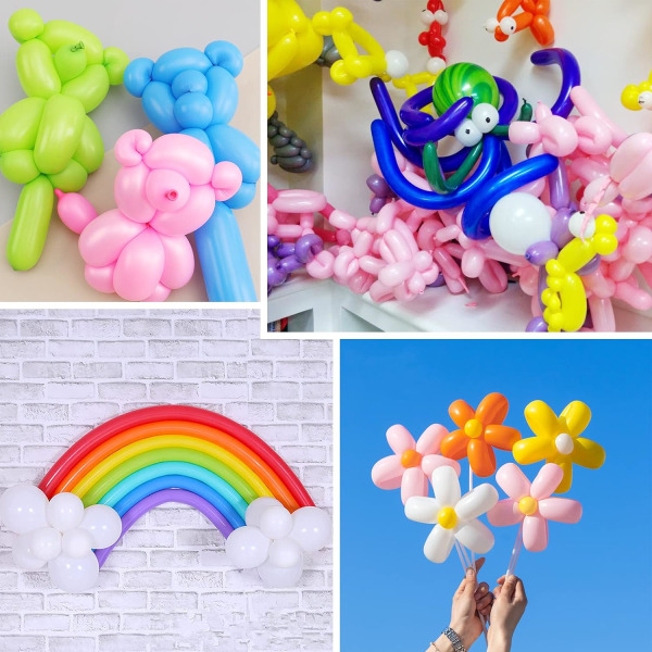 200 st långa ballonger kit med pump vridande djur magic ballonger, förtjockning latex smala ballonger för form olika färger för födelsedag