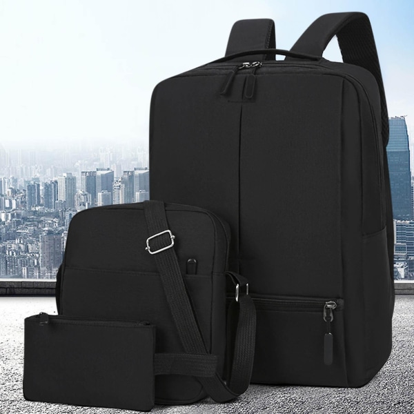 Mode tredelad ryggsäck Ryggsäck Man Business USB -laddningsväska för bärbar dator Högkapacitet Studenter B Black