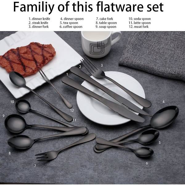 Titanium Sort Guldbelagt Rustfrit Stål Kaffeske, Mocha Ske, Dessert Ske, Dessert Ske, Teske, 6 Pak
