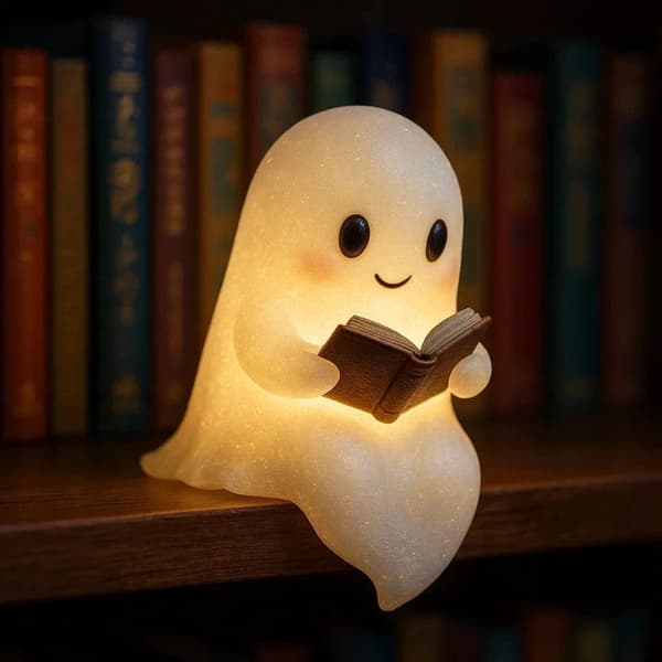 Halloween Spøgelse Natlampe 3D LED Lysende Dekoration til Soveværelse Studieværelse 15+21cm [Ho]