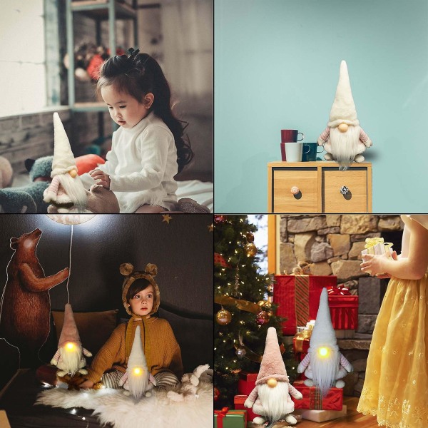 Hvit Skandinavisk svensk Tomte Light Up Plysj Elf Toy Kids Holiday Gift White
