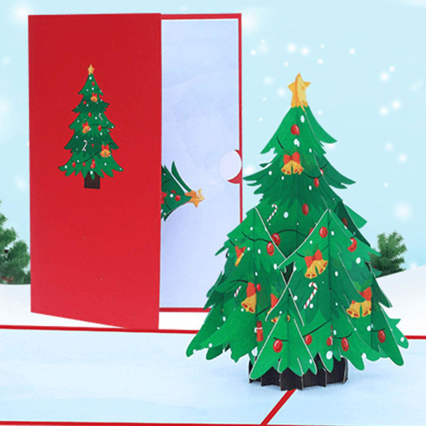 3d handgjorda julkort för vuxna eller barn Grönt romantiskt träd 5x7 tum
