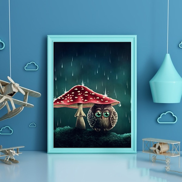Mystinen Söpö Pöllö Sieni Timanttimaalaussarjat Aikuisille, 5D DIY Kasvi Timanttitaidesarjat Aloittelijoille, Kristallikuva Timantti