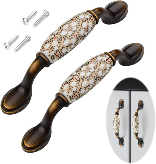 2 st Vintage Keramiska Möbelhandtag, Keramiska Möbelhandtag