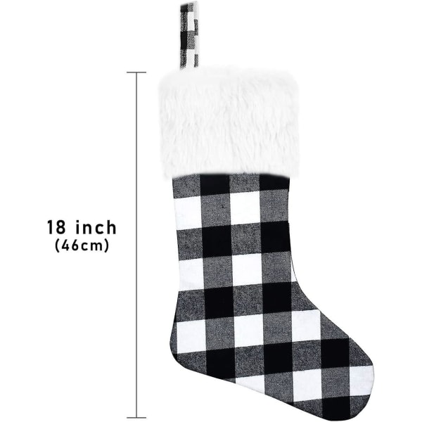 Svarta och vita julstrumpor - 4-pack 18 Buffalo Plaid julstrumpor med vit plysch konstpälsmanschett, familjejulhelgfest