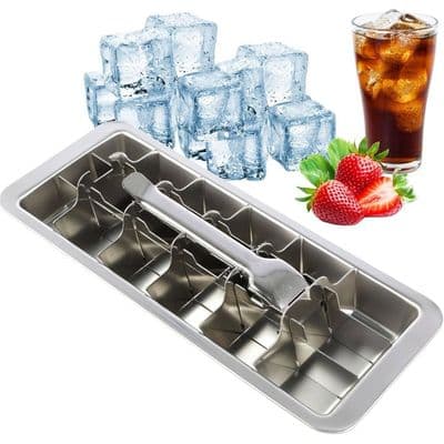 Stainless Steel Ice Cube Tray with 18 Molds - Lever for Easy Release - Reusable Square Ice Cubes