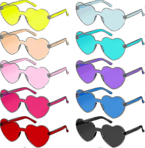 Hjerteformede Briller 10 stk. Rammeløse Hjerteformede Solbriller Kjærlighet Hjerteformede Briller Transparente Fargede Hjerteformede Briller Multipack