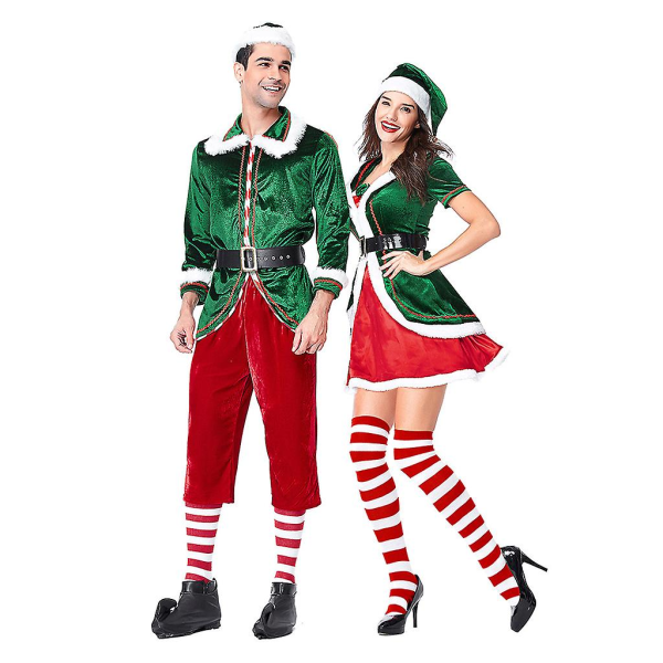 Dame Sexy Christmas Green Elf Julenissen Cosplay Costume Voksen Par CostumeM
