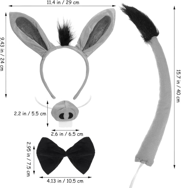Donkey Costume Set with Comfortable Nose and Bow Tie for Masquerade and Theme Events