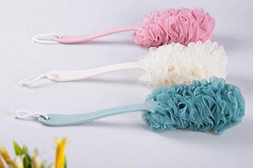 Long Handle Bath Brush Back Scrubber Shower Body Brushes Sponge Hanging Soft Mesh (Pink)