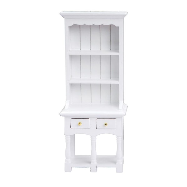 Miniture House Furniture Mini House Cabinet Doll Kitchen Cabinet Miniature Bookshelf ModelWhite17.4X