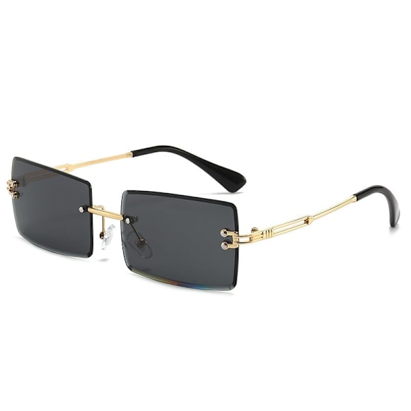 Retro Runda Solglasögon utan Kant för Kvinnor Män Tonad Linser Guld Metall Ramlös Vintage Fyrkantiga Glasögon