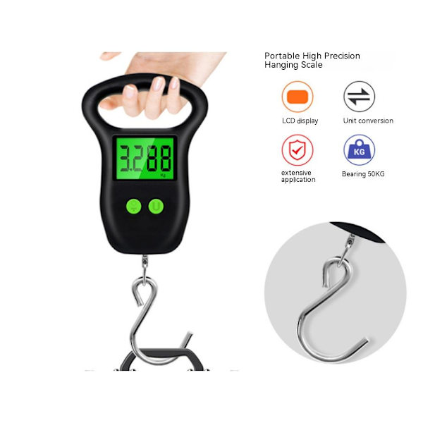 50KG/10G Elektronisk Digital Fiskevekt Hengekrok med Bakgrunnsbelyst Display Matvekt